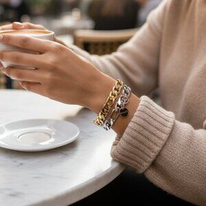 Eklexic Chunky Silver and Gold Chain Link Bracelets in Excellent Condition